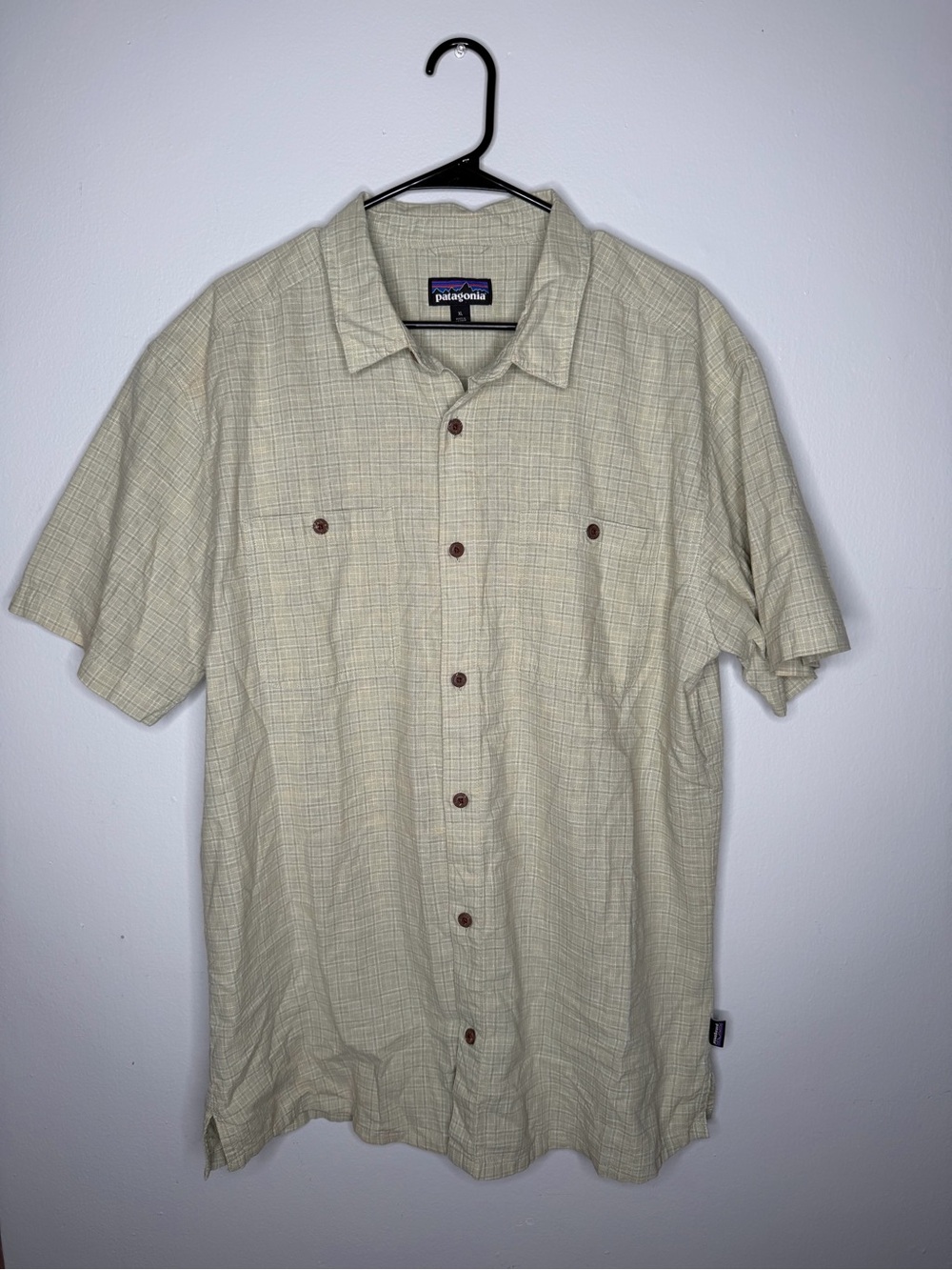 Patagonia Shirt Mens XL Back Step Green Plaid Short Sleeve button up